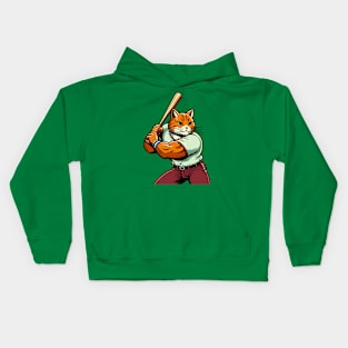 Vintage cat batsman - Retro 1990s Cartoon Style Baseball cat Kids Hoodie